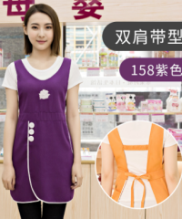 双肩带型工作服女时尚男家用厨房服务员围裙121-158图2