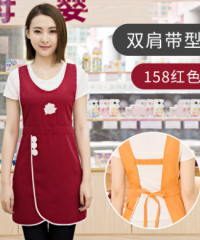 双肩带型工作服女时尚男家用厨房服务员围裙121-158图3