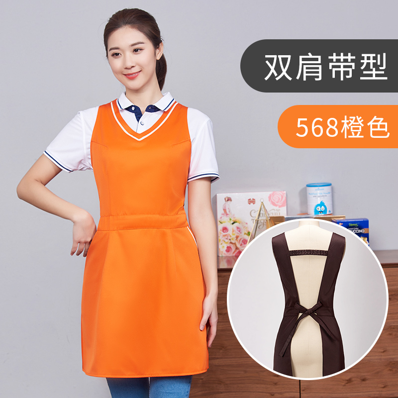 工装呢双肩带服务员围裙H15-568图4