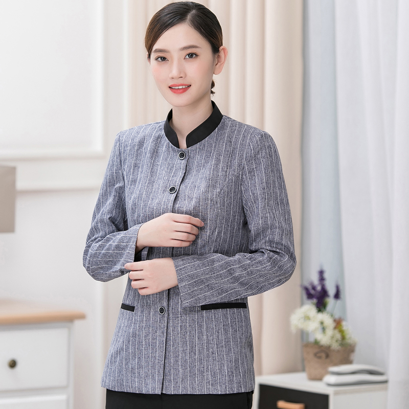 条纹立领长袖保洁服H01-18153图2