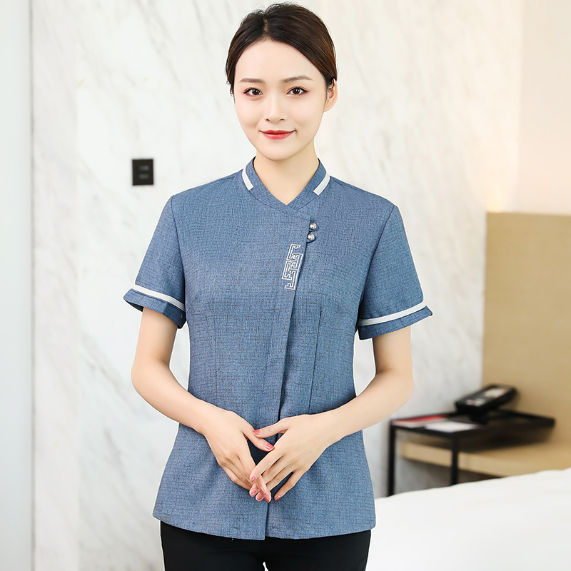 棉麻偏襟二扣酒店客房半袖保洁服上衣H14-8826-8831图10