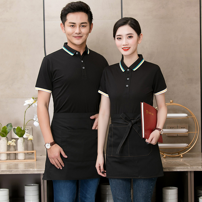 亚麻饭店火锅店餐饮短袖服务员工作服上衣H01-1909图2