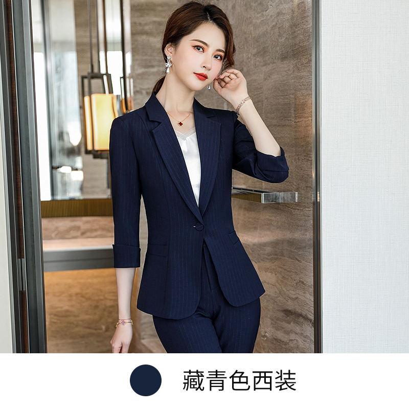 银丝条纹一字口袋修身职业西服外套女50-993外套图2