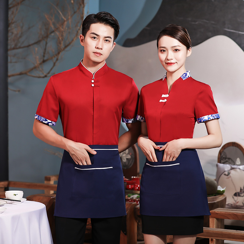 酒店服务员青花瓷半袖工作服上衣（含围裙）H14-8882-8887图5