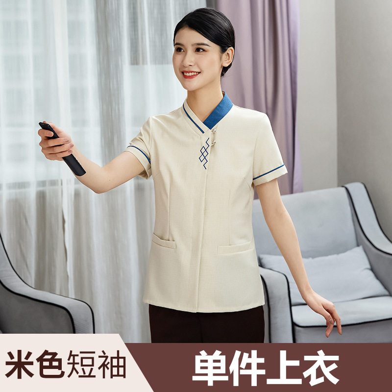 立领拼色物业短袖保洁服H21-19上衣图5