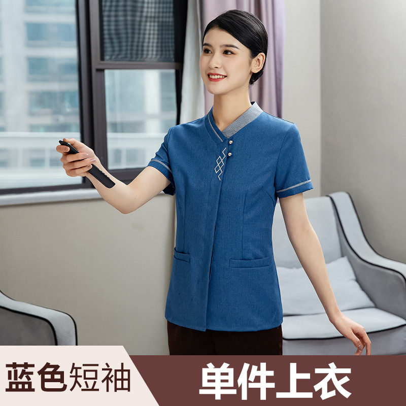 立领拼色物业短袖保洁服H21-19上衣图2